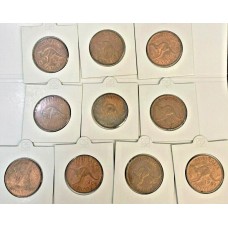 AUSTRALIA 1964 . ONE 1 PENNY . 10 COINS